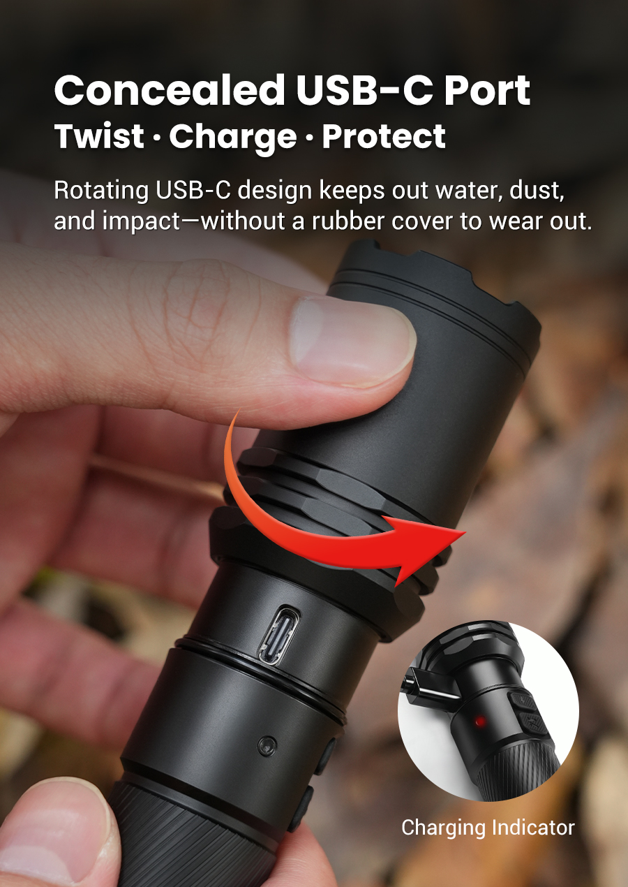 Concealed USB-C Port   Twist · Charge · Protect