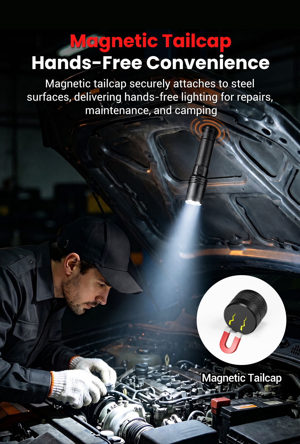 Magnetic Tailcap Hands-Free Convenience